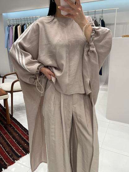 Oversized High-Low Top & Wide-Leg Pants Co-Ord Set - beige