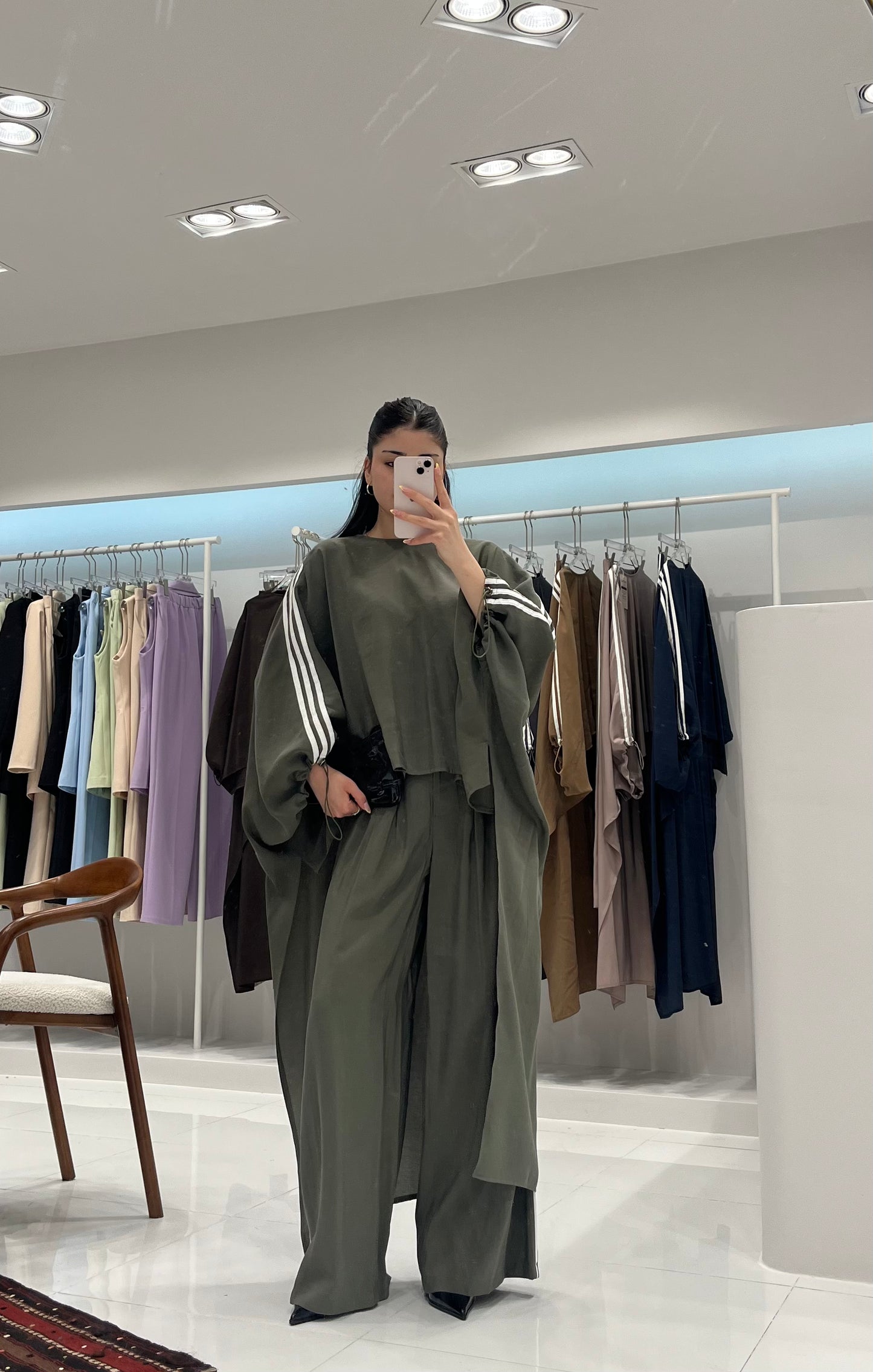 Oversized High-Low Top & Wide-Leg Pants Co-Ord Set - olive green