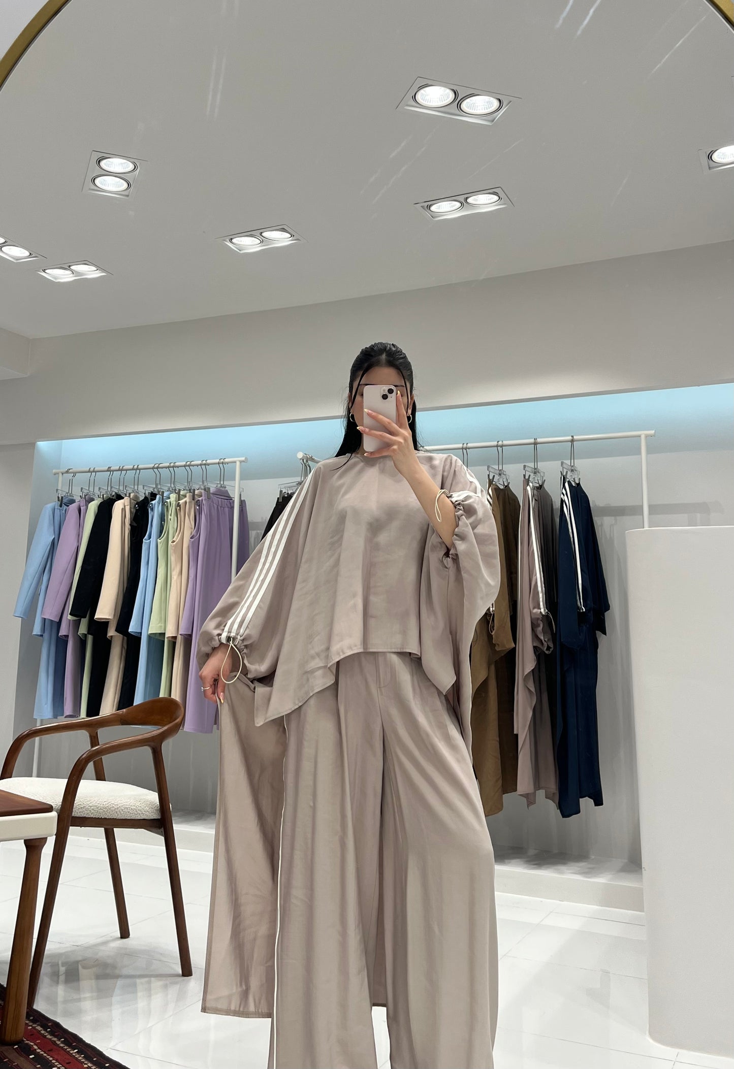 Oversized High-Low Top & Wide-Leg Pants Co-Ord Set - beige