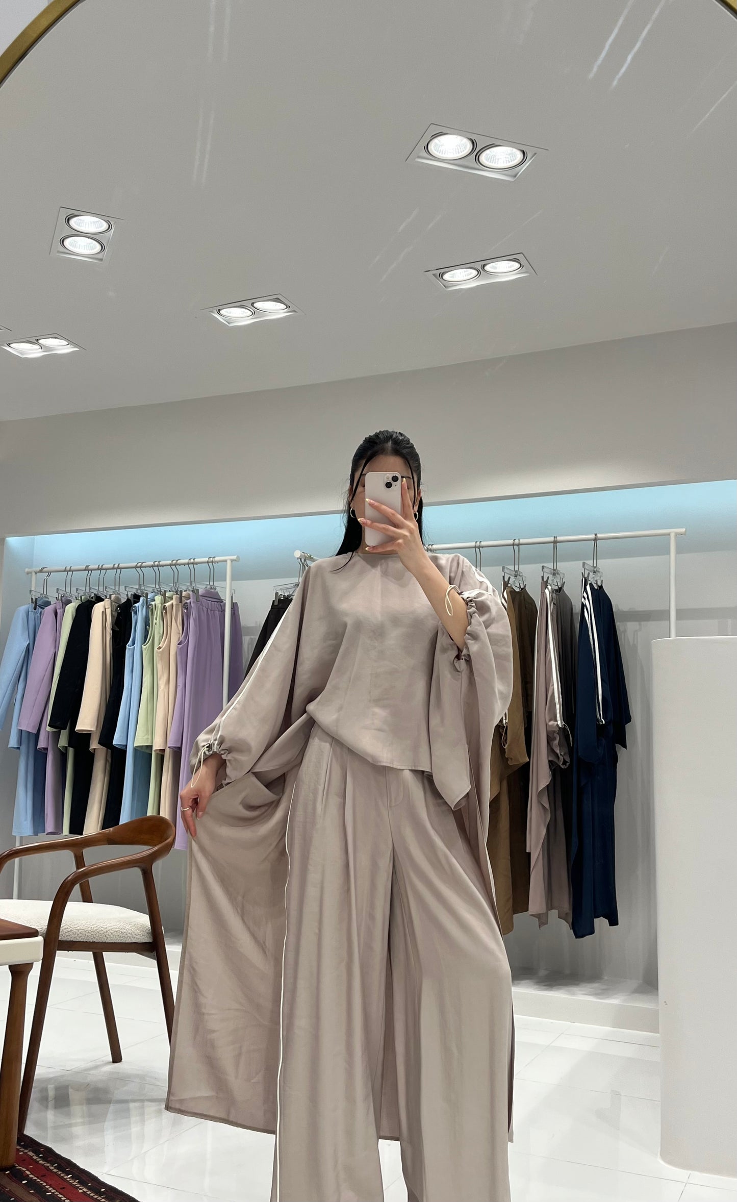Oversized High-Low Top & Wide-Leg Pants Co-Ord Set - beige