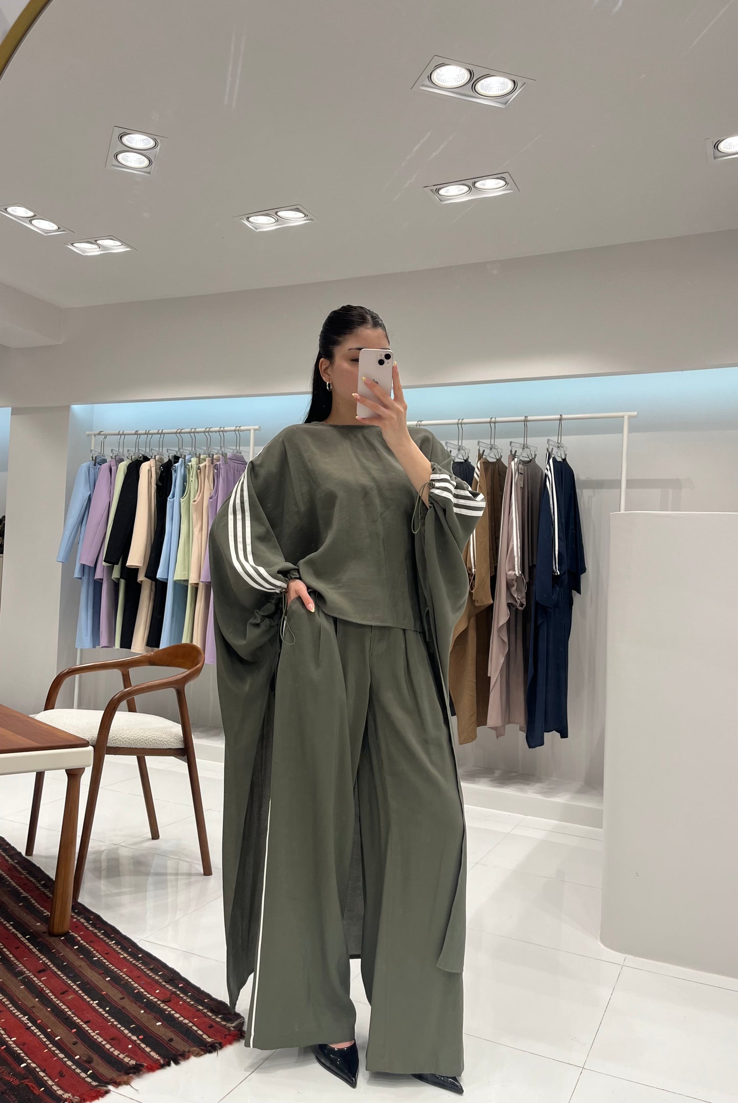 Oversized High-Low Top & Wide-Leg Pants Co-Ord Set - olive green
