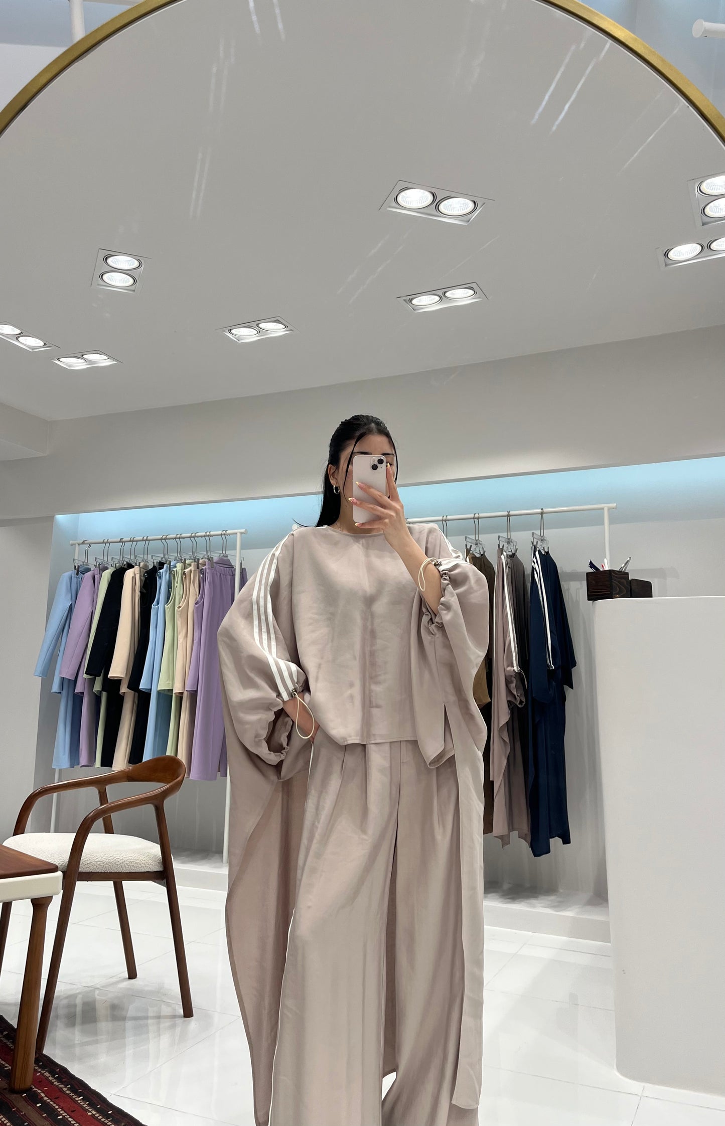 Oversized High-Low Top & Wide-Leg Pants Co-Ord Set - beige