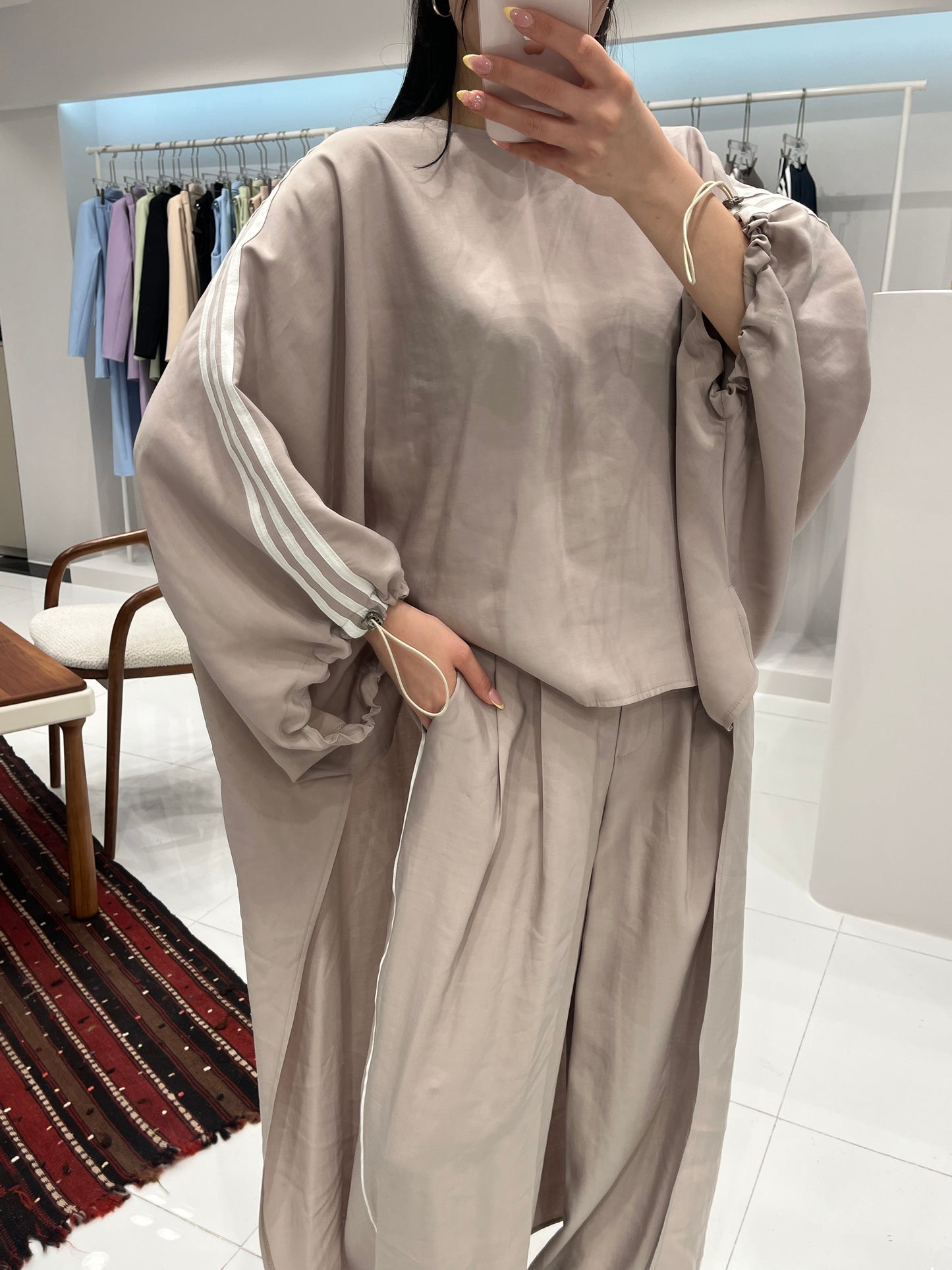 Oversized High-Low Top & Wide-Leg Pants Co-Ord Set - beige