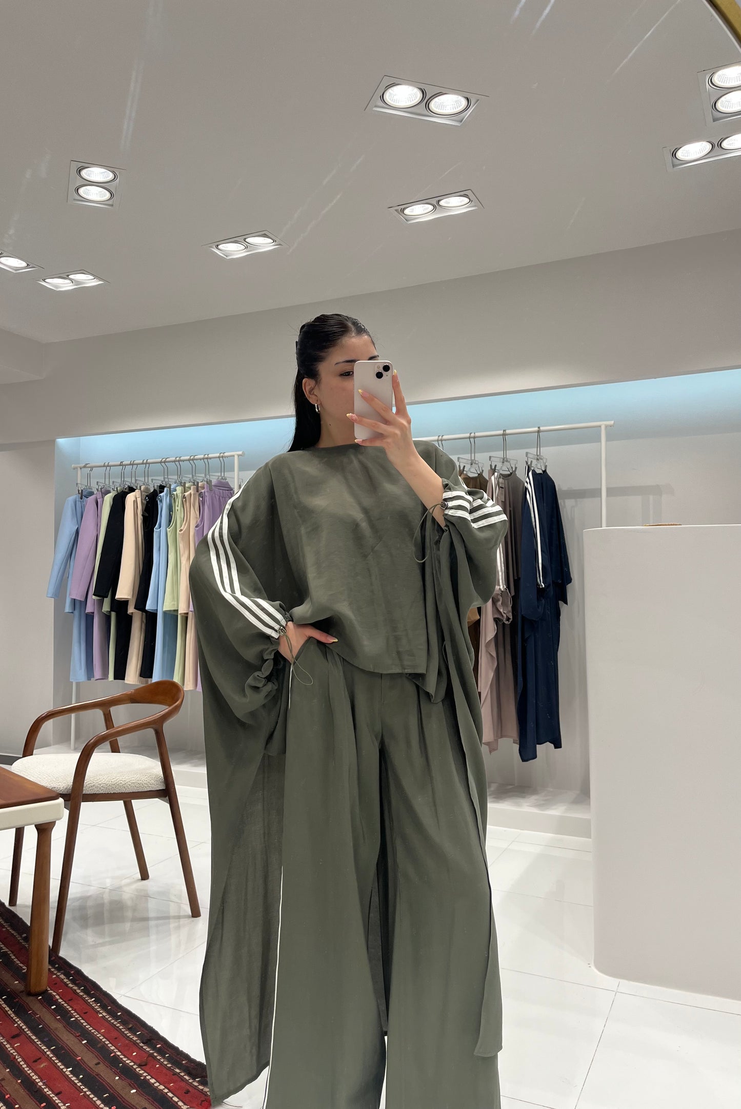 Oversized High-Low Top & Wide-Leg Pants Co-Ord Set - olive green