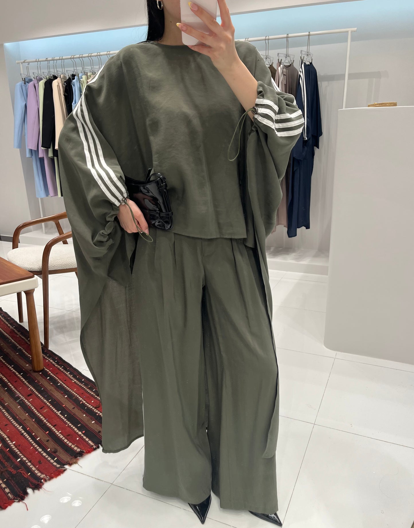Oversized High-Low Top & Wide-Leg Pants Co-Ord Set - olive green