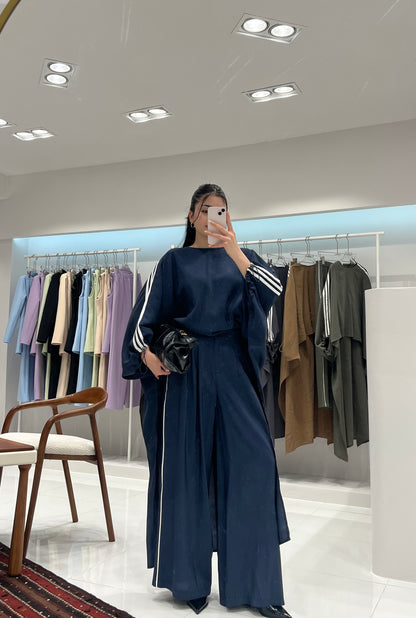 Oversized High-Low Top & Wide-Leg Pants Co-Ord Set - royal blue