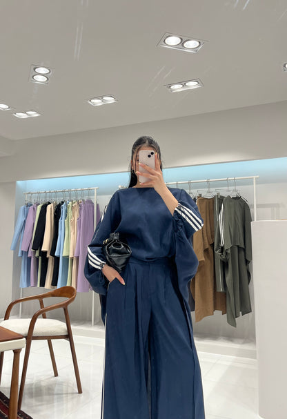 Oversized High-Low Top & Wide-Leg Pants Co-Ord Set - royal blue