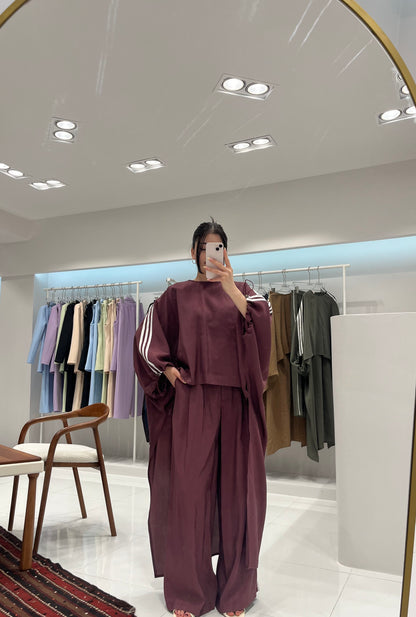 Oversized High-Low Top & Wide-Leg Pants Co-Ord Set burgundy