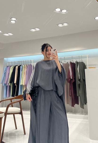 Oversized High-Low Top & Wide-Leg Pants Co-Ord Set - dark grey