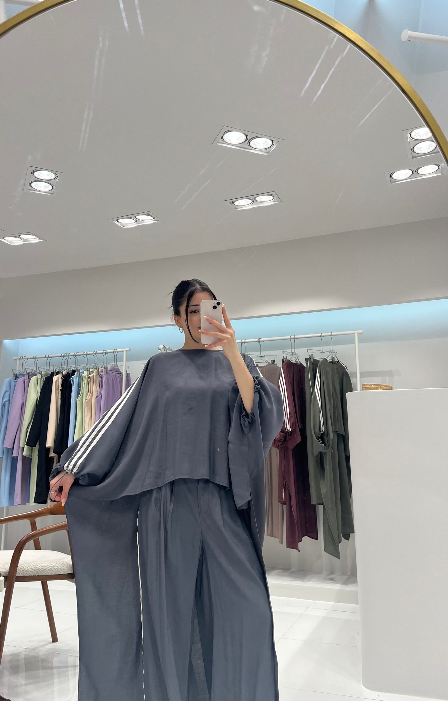 Oversized High-Low Top & Wide-Leg Pants Co-Ord Set - dark grey
