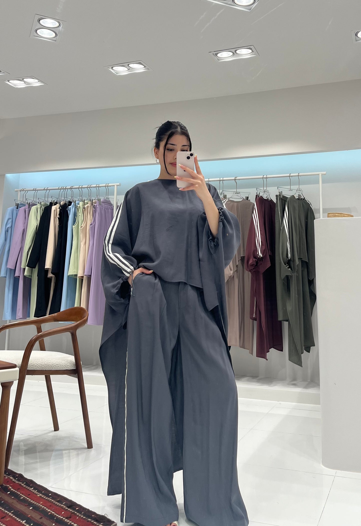 Oversized High-Low Top & Wide-Leg Pants Co-Ord Set - dark grey