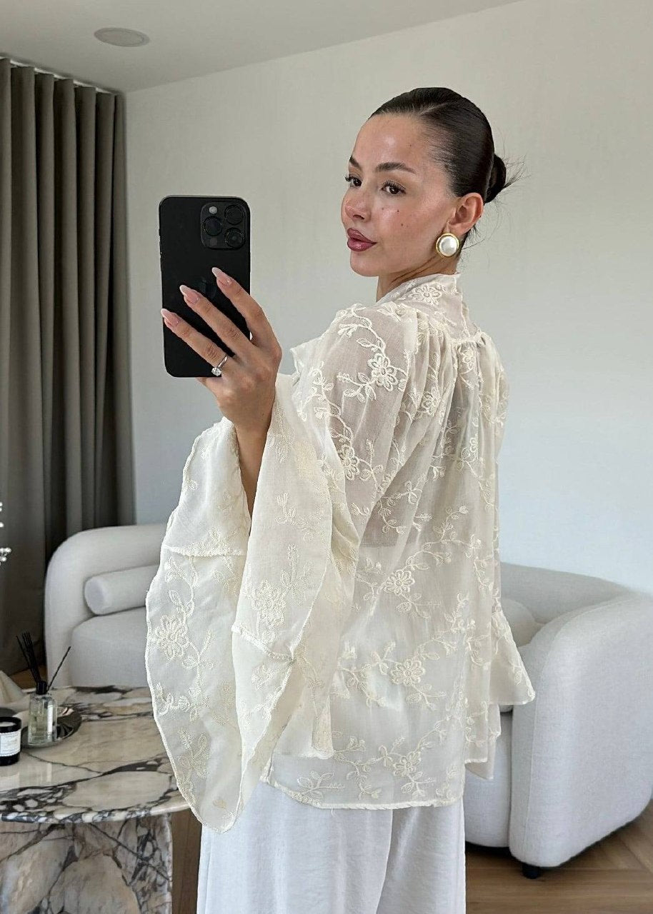 Embroidered Elegant Shirt Beige