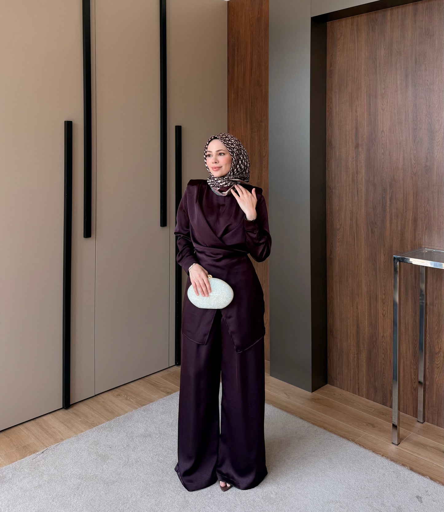 Satin Wrap Co-Ord Set - Deep Plum