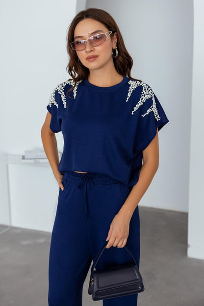 Oysho fabric suit studded with stones