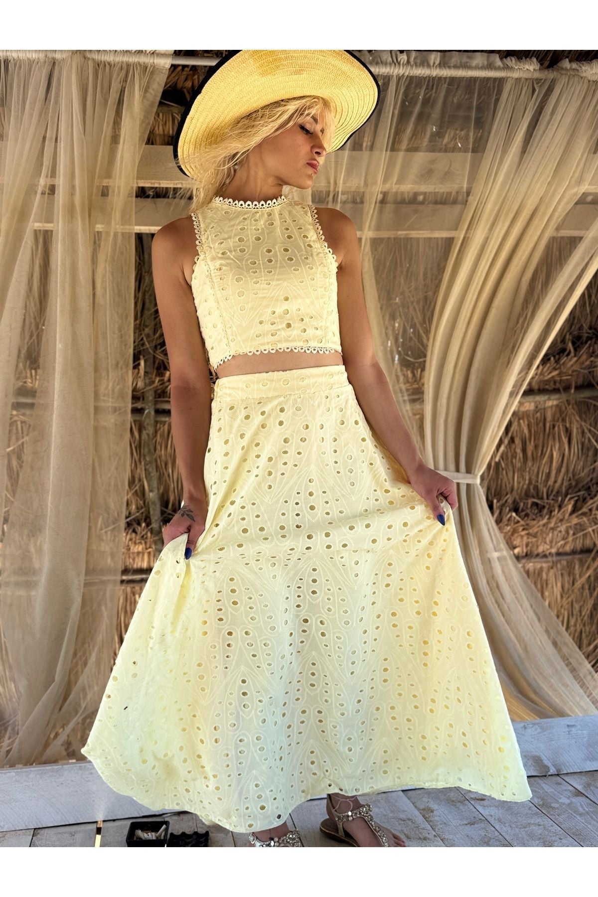 Openwork embroidery Two-Piece set