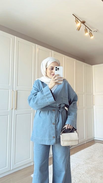 Belted kimono jeans co-ord set