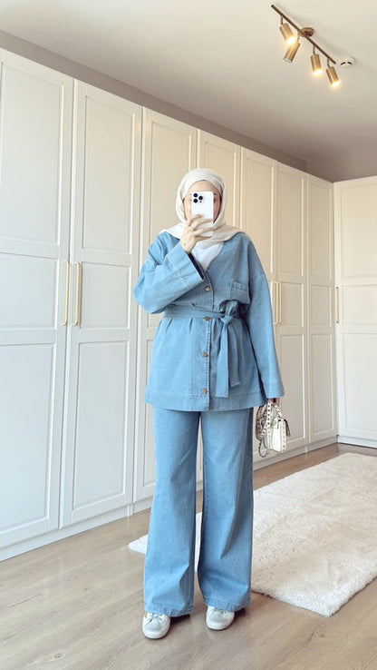 Belted kimono jeans co-ord set