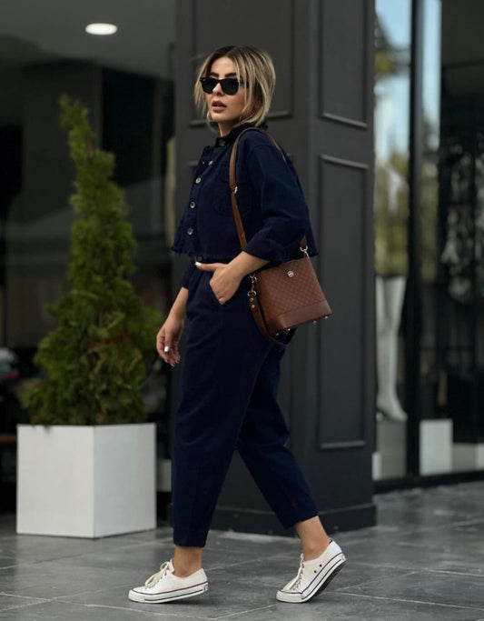 Navy blue jeans co-ord set