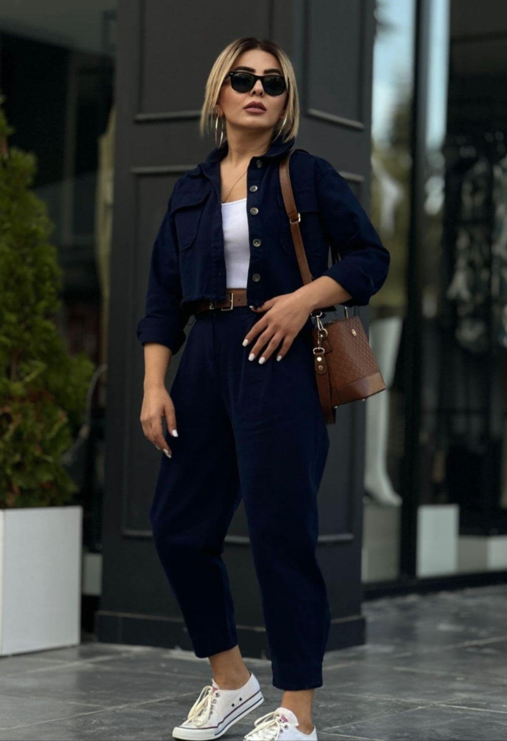 Navy blue jeans co-ord set