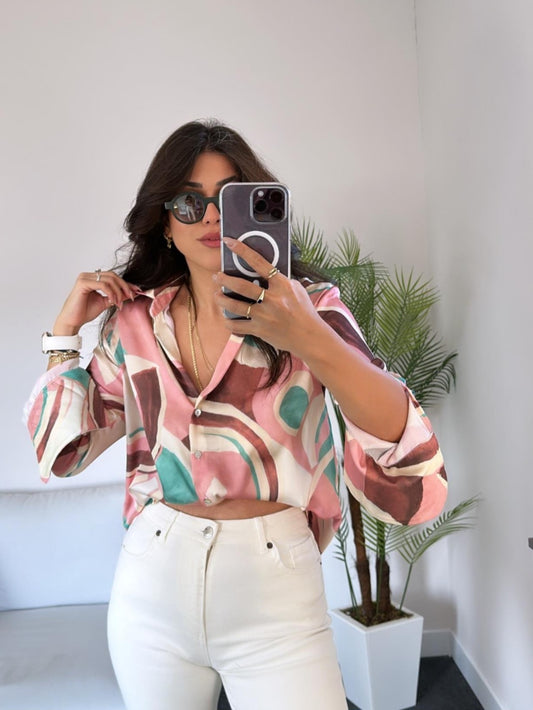 Printed satin shirt