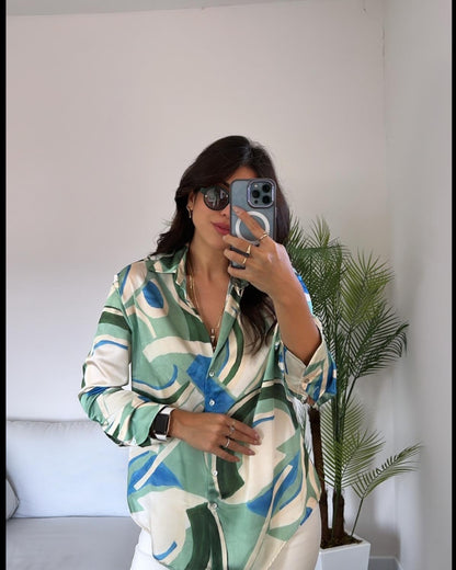 Printed satin shirt