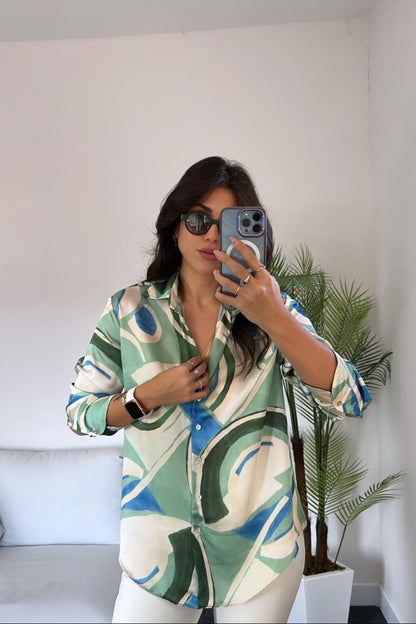 Printed satin shirt