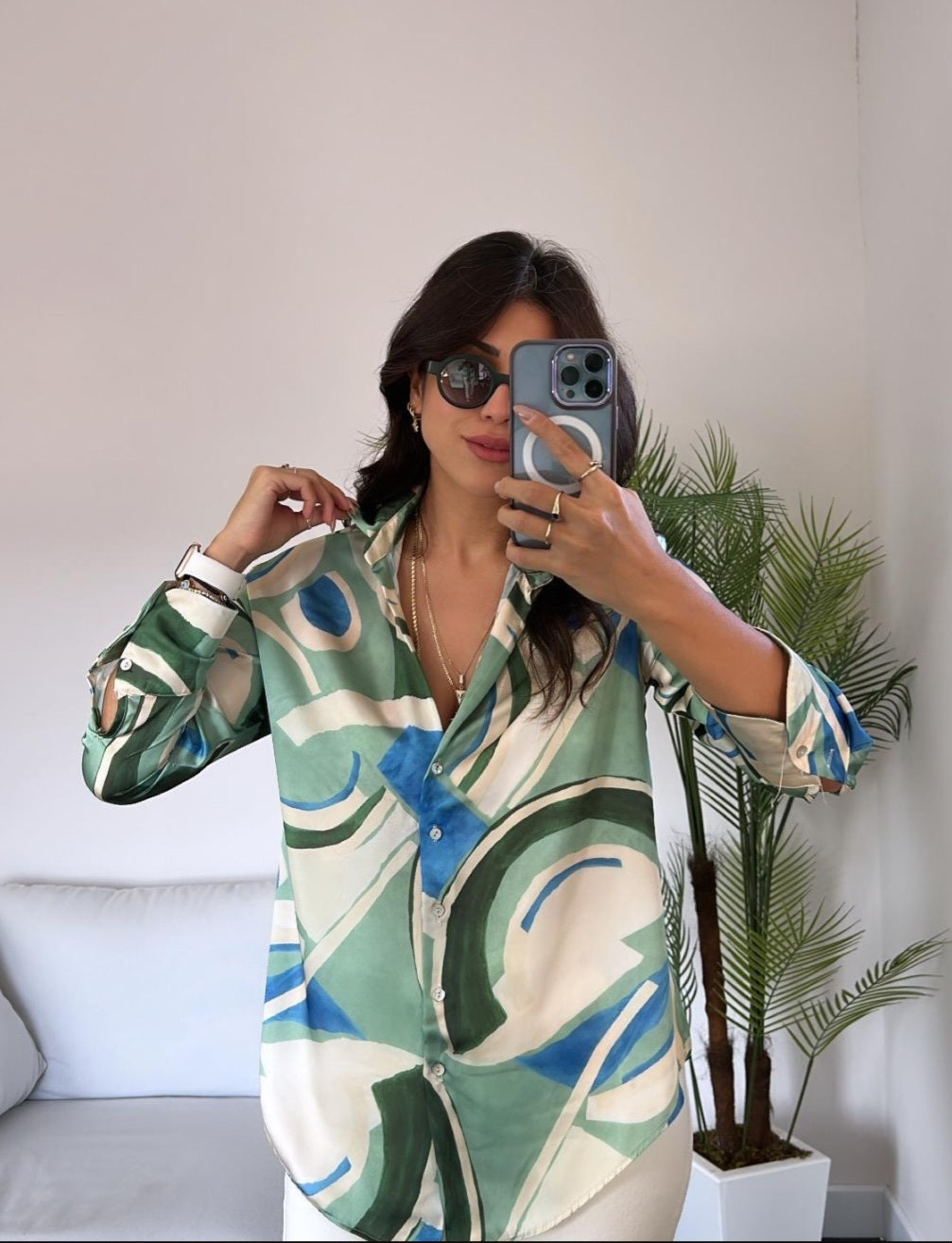 Printed satin shirt