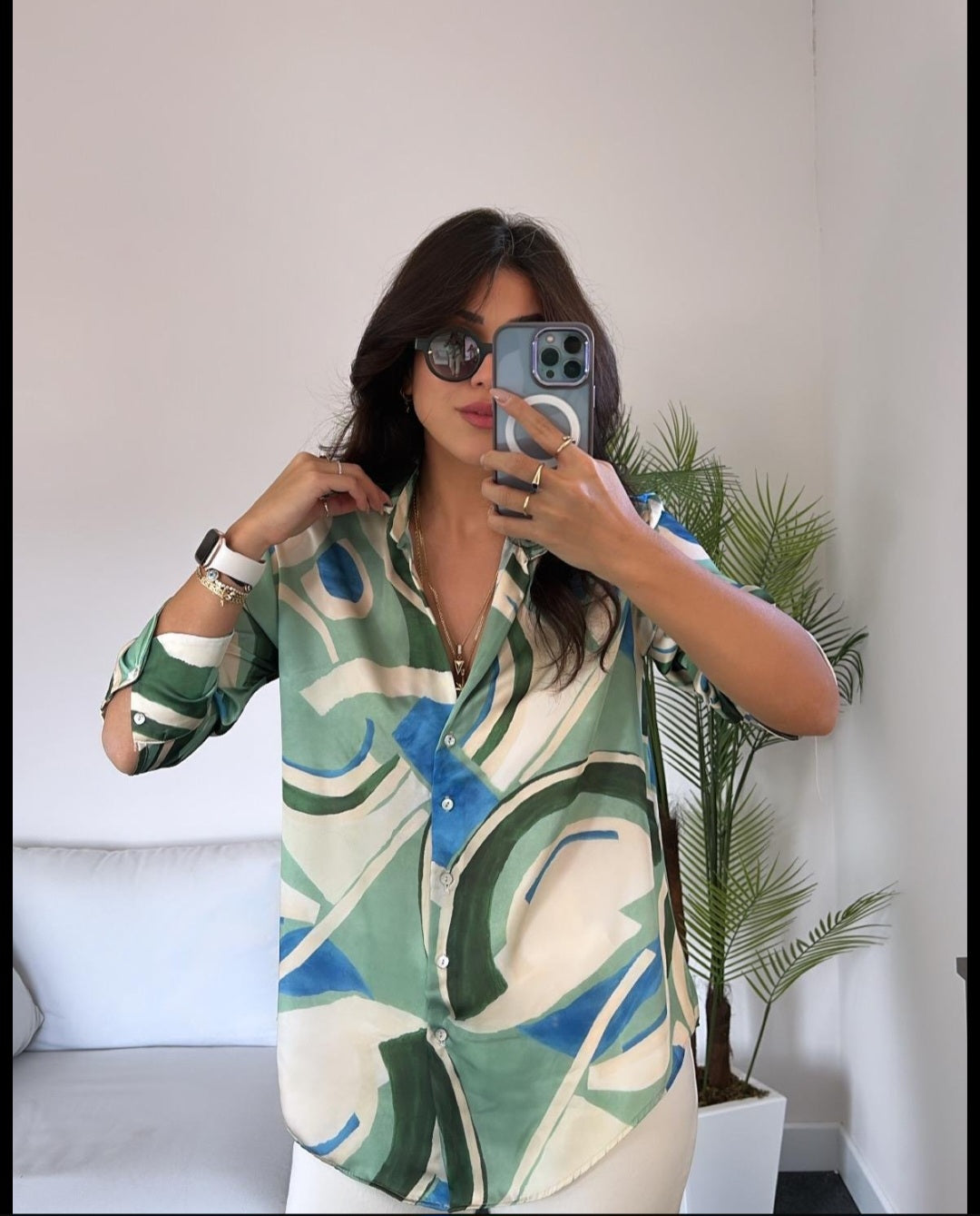 Printed satin shirt