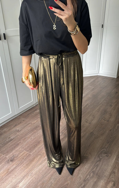 Metallic satin stretchy pant