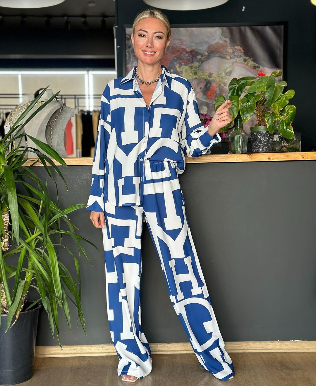 Printed rayon satin co-ord set