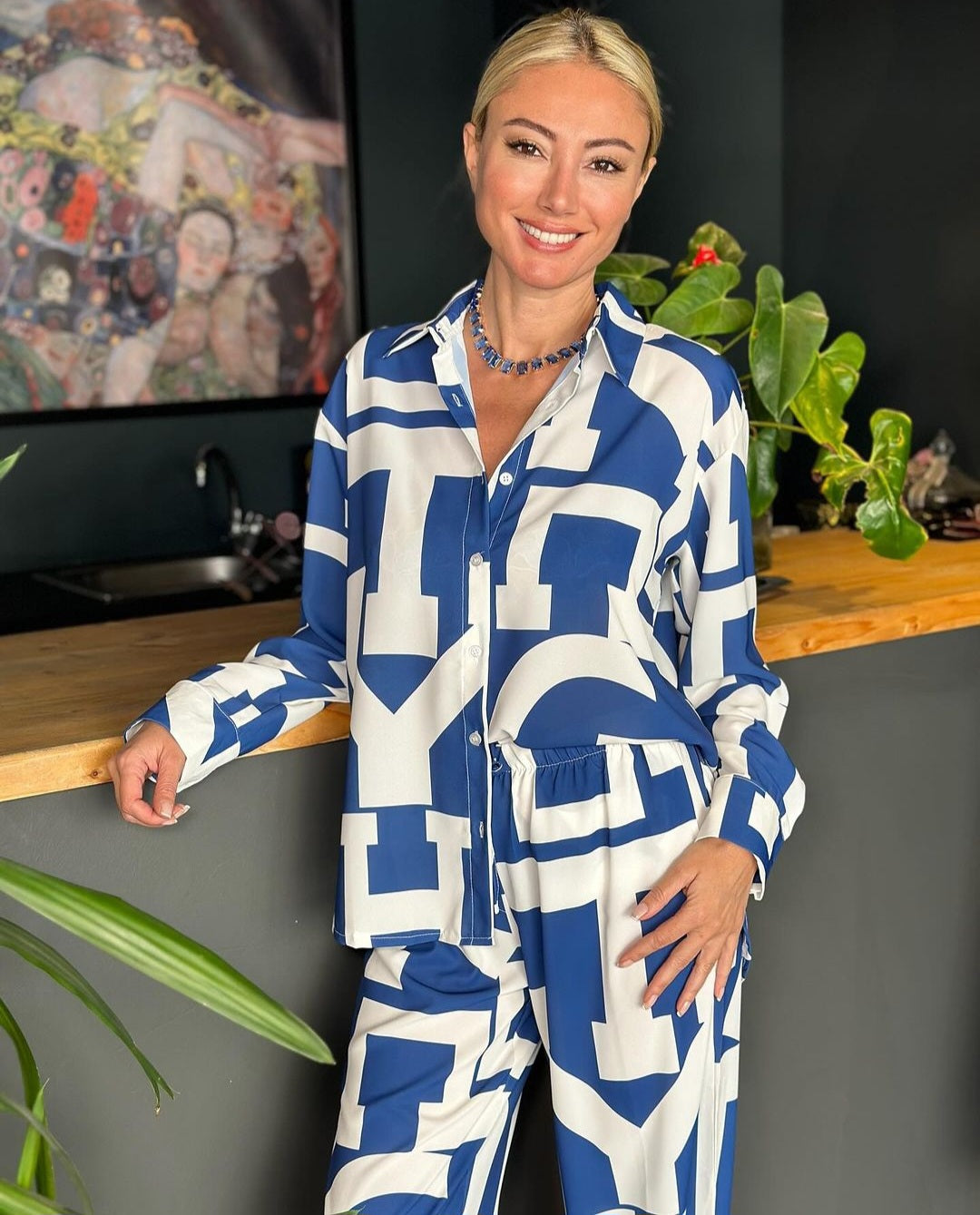 Printed rayon satin co-ord set