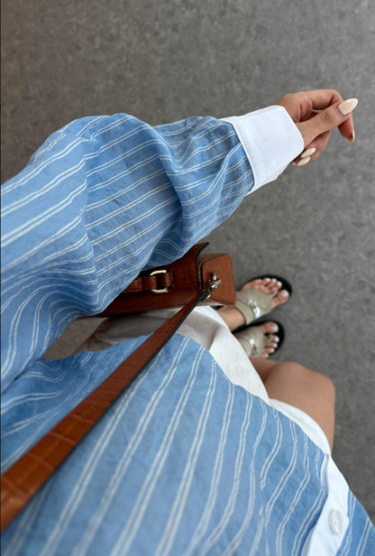 Striped shirt with white collar