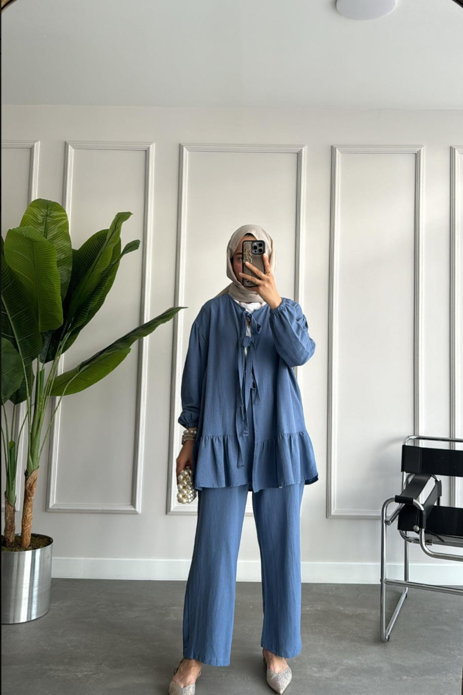 Linen co-ord set with tie details
