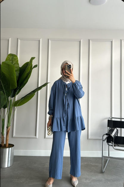 Linen co-ord set with tie details