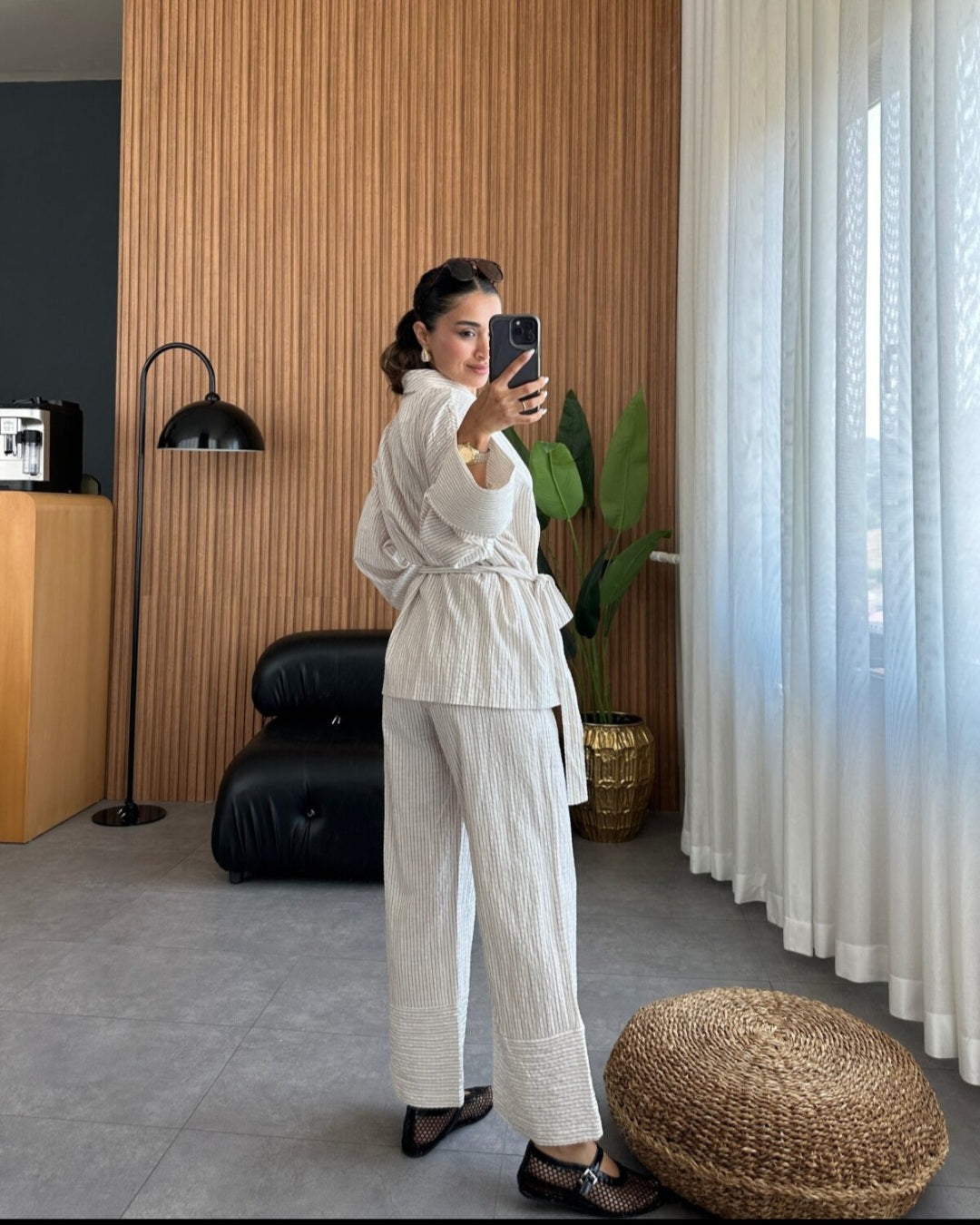Striped Linen kimono co-ord set