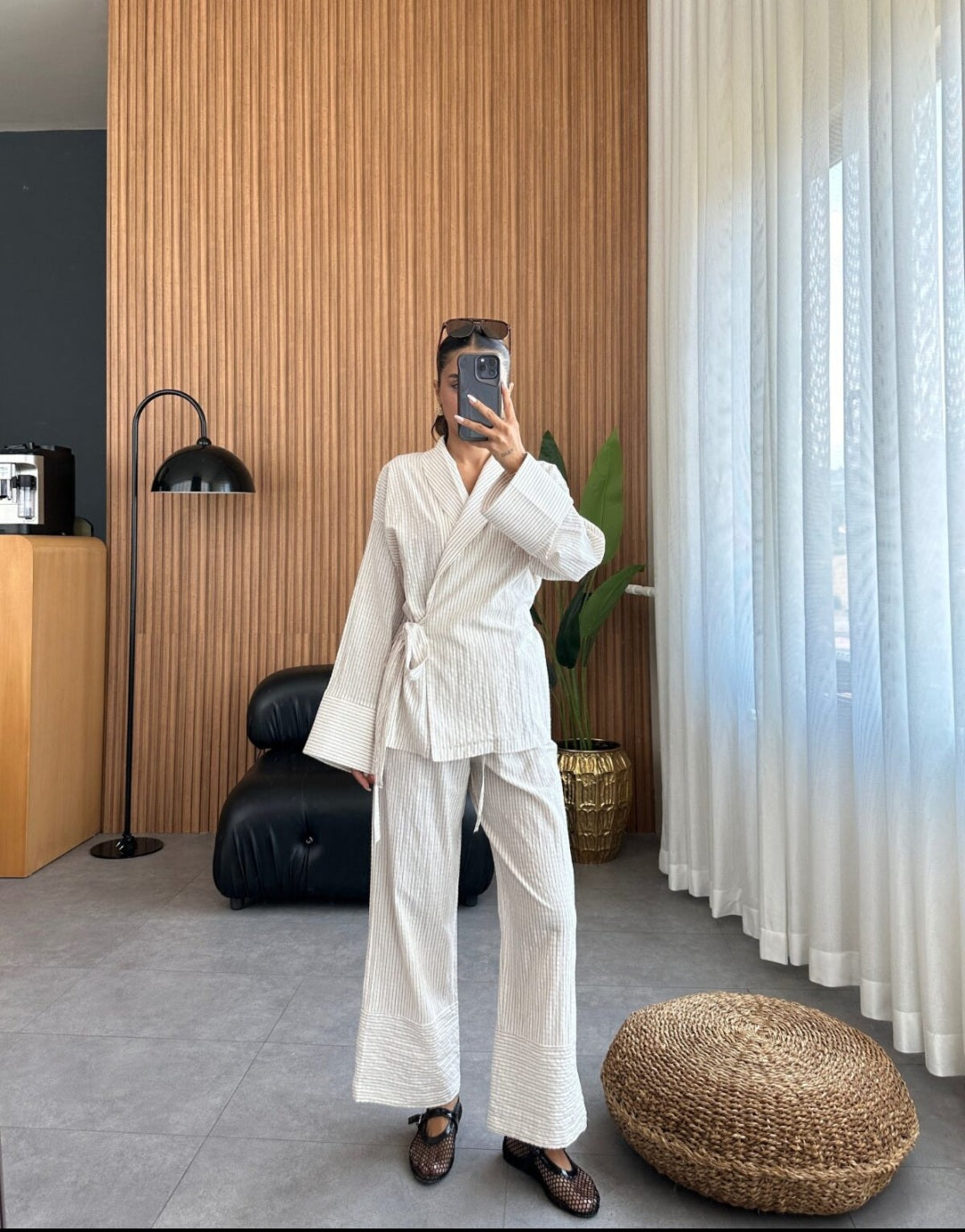 Striped Linen kimono co-ord set