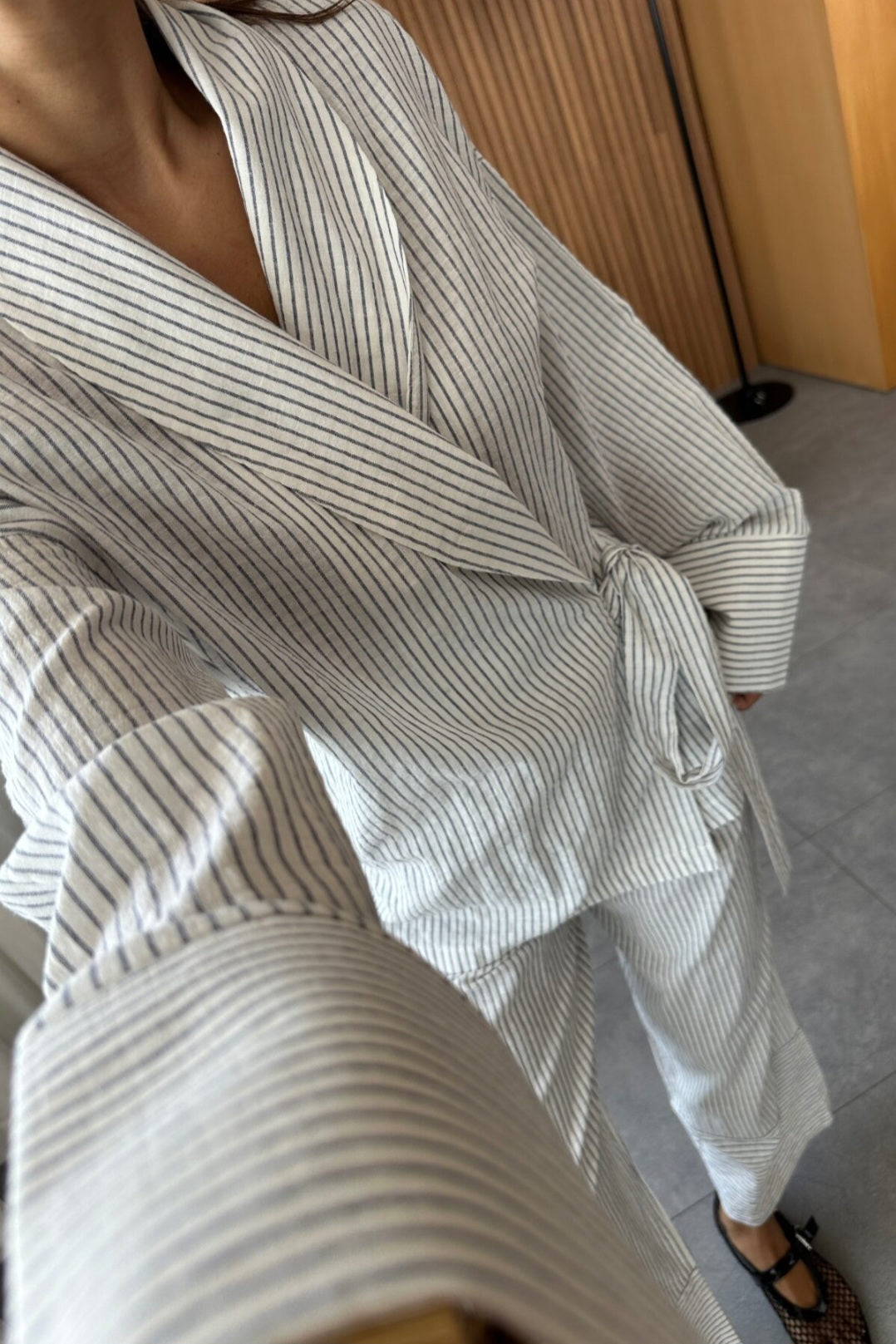 Striped linen kimono co-ord set