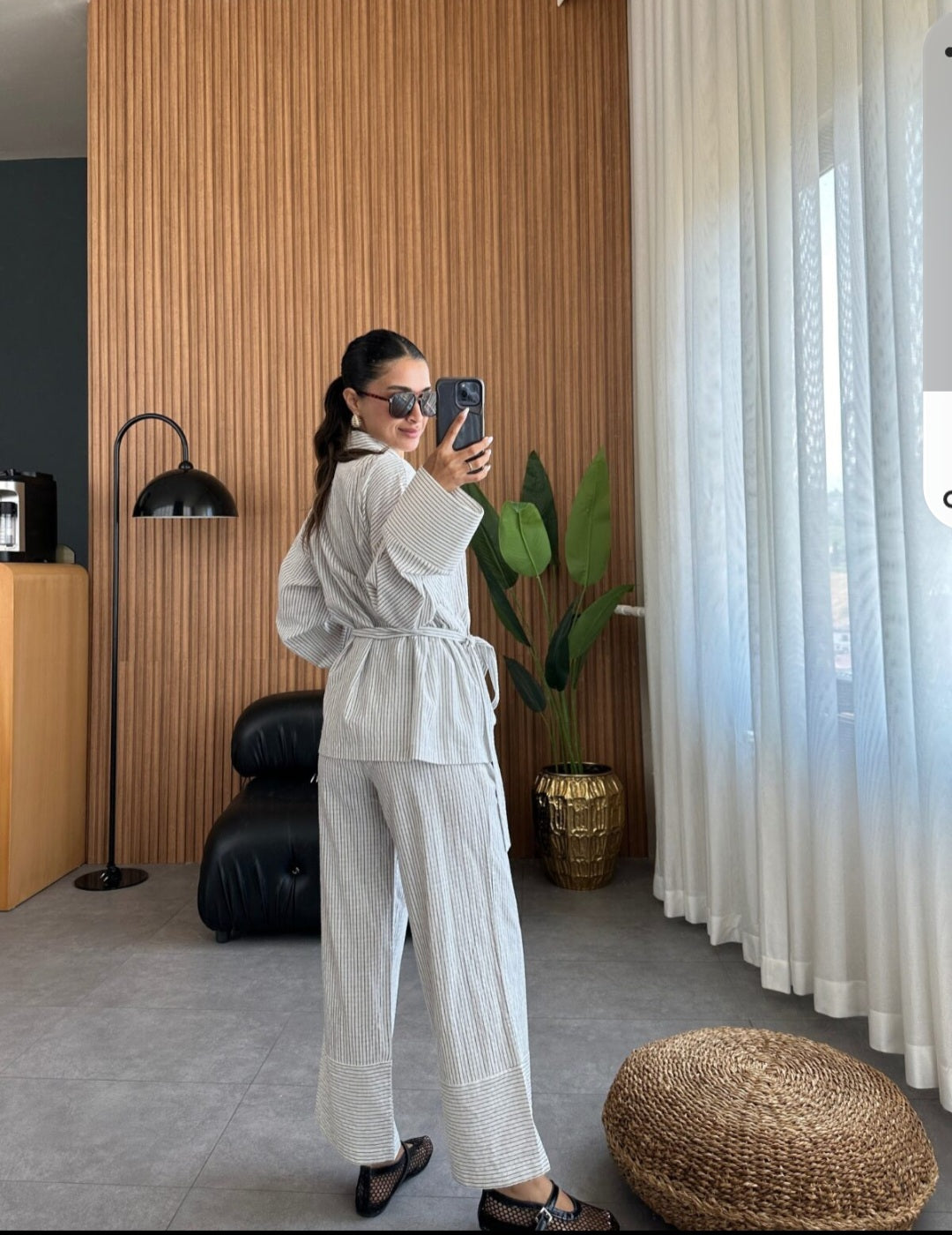 Striped linen kimono co-ord set