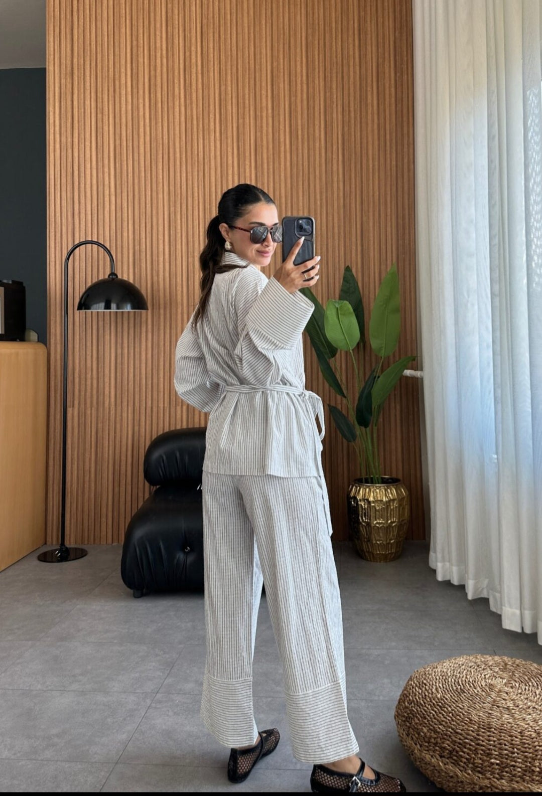 Striped linen kimono co-ord set