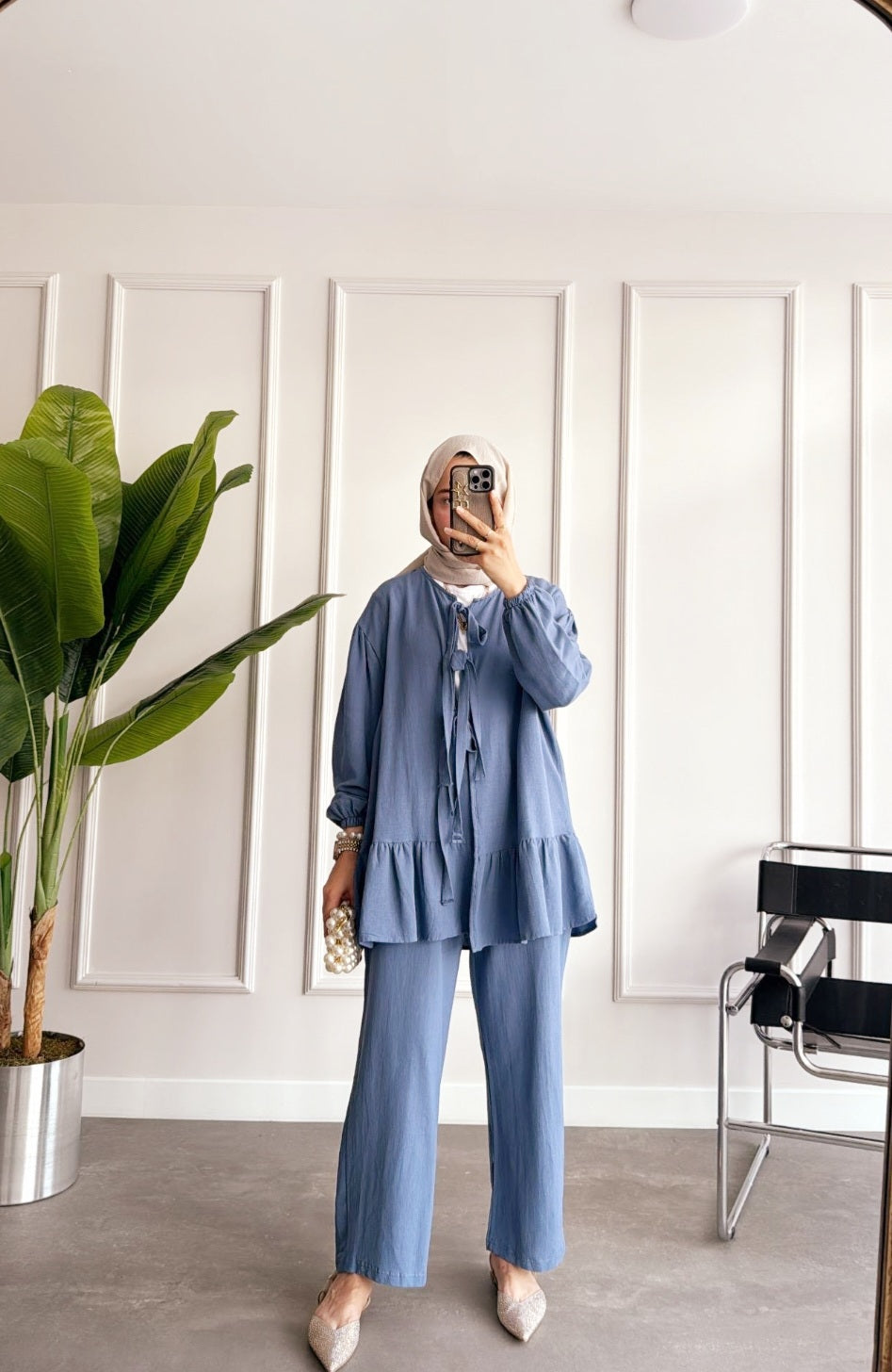 Linen co-ord set with tie details