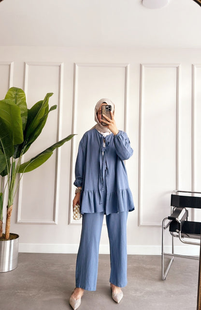 Linen co-ord set with tie details