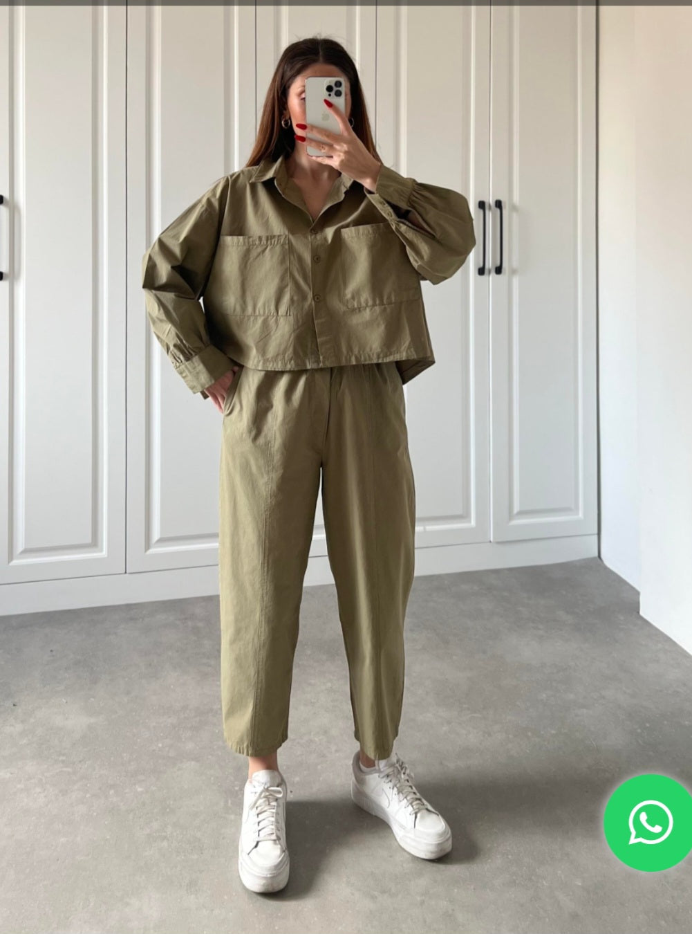 Two-pocket shirt elastic pants summer canvas co-ord set