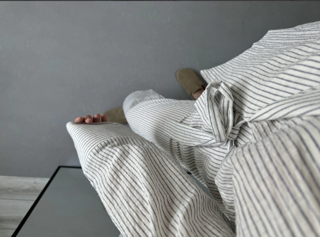 Striped linen kimono co-ord set