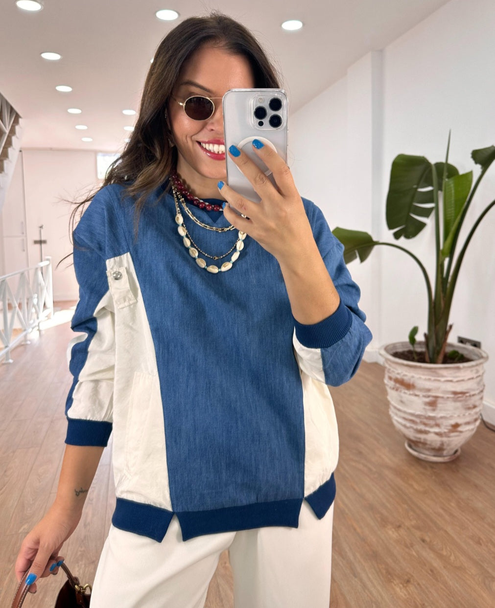 Jeans sweatshirt with waterproof details