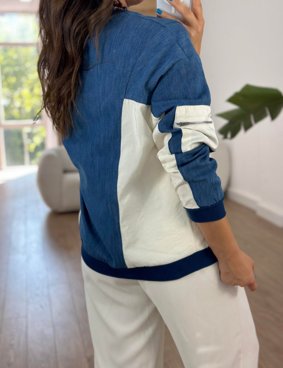 Jeans sweatshirt with waterproof details