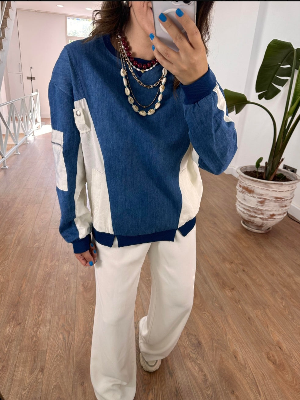 Jeans sweatshirt with waterproof details
