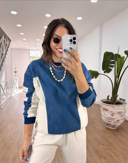 Jeans sweatshirt with waterproof details