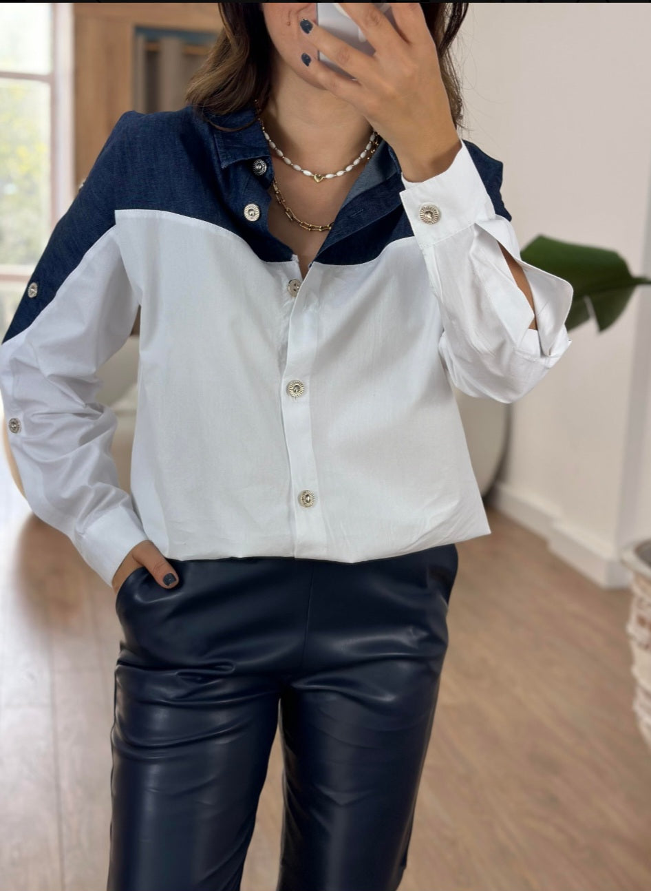 Poplin shirt with jeans details