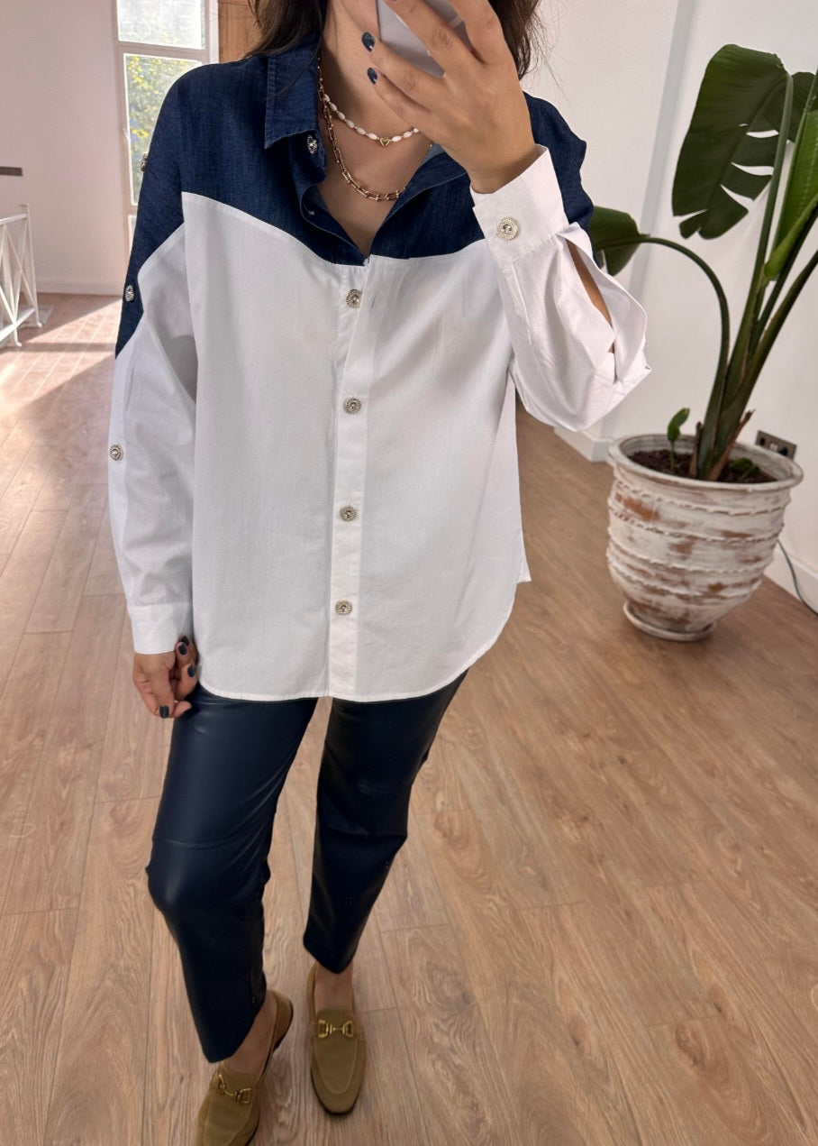 Poplin shirt with jeans details