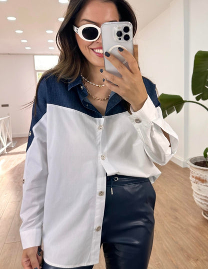 Poplin shirt with jeans details